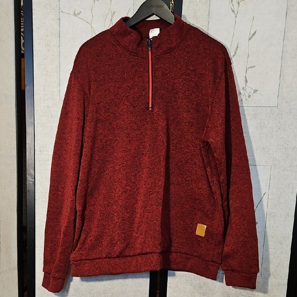 Red Zip Up Sweater with Mock Turtleneck and Warm Knit Fabric - Picture 1 of 3